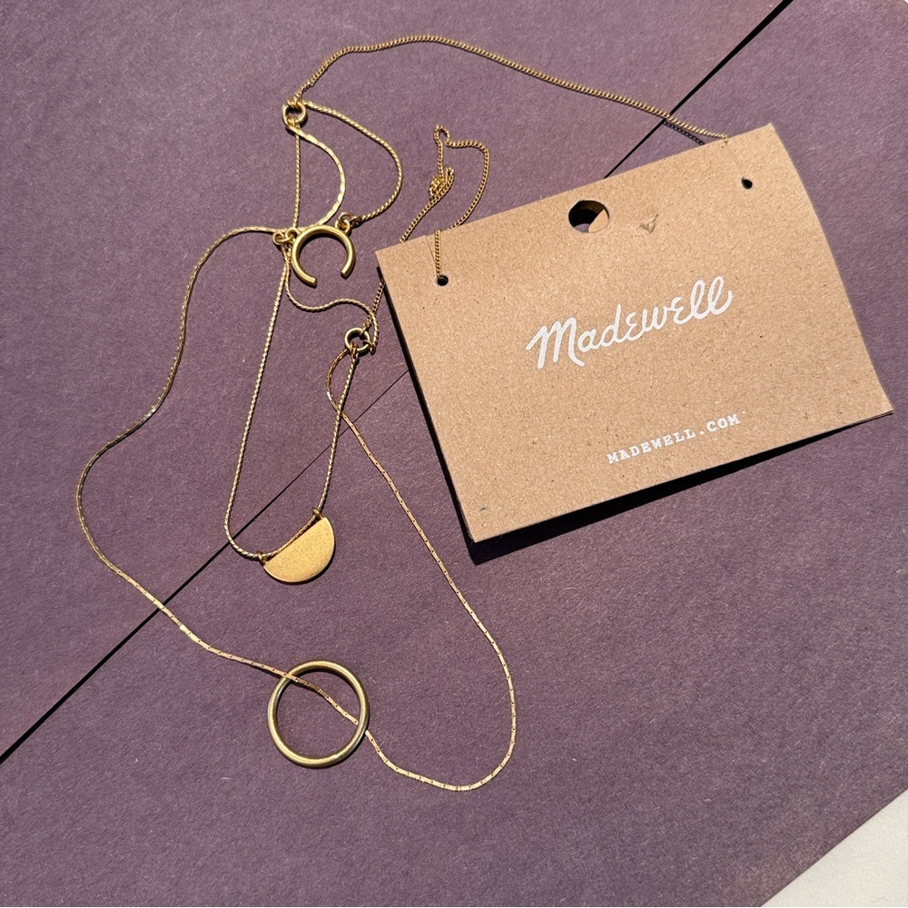 Madewell Gold Layered Geometric Shaped Adjustable Necklace NWT - Picture 4 of 4